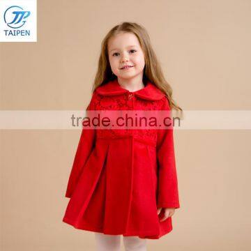 Girls New Year Party Wear Coat Pleated Hem Kids Winter Woolen Outwear Children Clothing