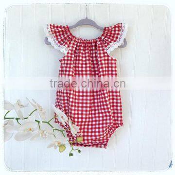 Toddler Red Gingham Romper Playsuit Summer Lace Flutter Designs Clothing Girls