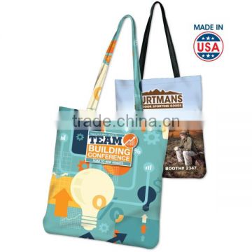 USA Made Full Color Sublimated Slick Tote Bag - made of 600 Denier polyester, measures 14"H x 14"W and comes with your design.