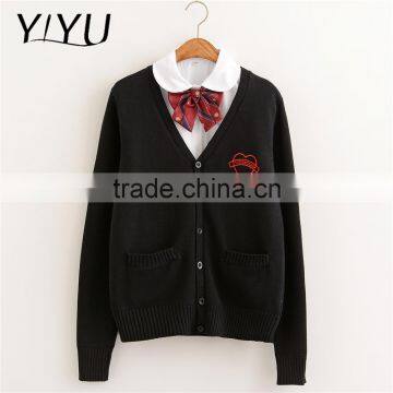High Quality Winter Knit Cardigan Sweater Fashion Black Thick School Uniform photo-4