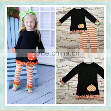 festival clothes baby girl Halloween embordiery with pumpkin kids outfit wholesale children's boutique clothing