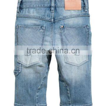 2017 New Summer Children Blue Washed Boys Tapered Knee-length Denim Cargo Shorts