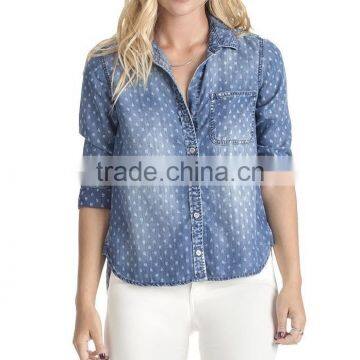 2015 wholesale girl printed shirt OEM service slim fit new fashion famous brand latest design