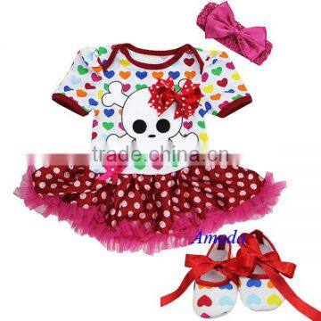 Baby Colorful Hearts Red Polka Dots Skull Bodysuit Romper Tutu Jumpsuit Pettiskirt Crib Shoes Bow NB-18M