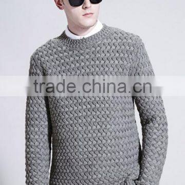 Simple Round Neck Gray Custom Knitting Mens Wool Sweater With Low Prices photo-2