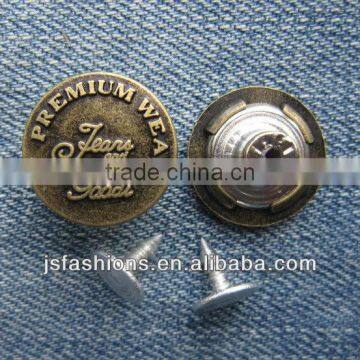 New arrivals letter printed fashion customized alloy shank jeans button for denim clothes