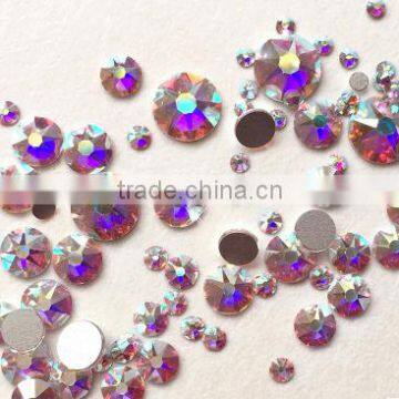 New Design Nail crystal 16 face cut 8 big+8 small facets high quality flat back Non Hotfix rhinestones crystal ab strass