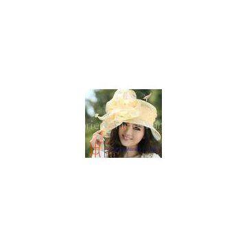 Fashion Yellow Ladies Organza Hats with Flower Trimming ,  customized