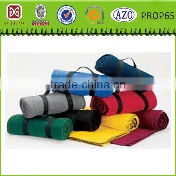 polar fleece travel printed handle blanket with strap