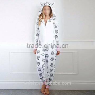Fashion Anime Bathrobes Anly Hooded Lovely Owl Print Soft Zipper One Piece
