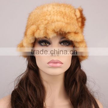 YanRan Fur YR035 Hot Ladies Good Quality Korean Style Real Mink Fur Jazz Brim Hat