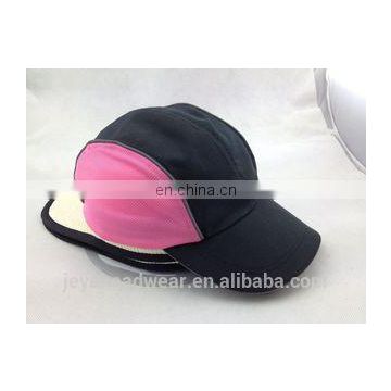 Blank Short Brim Dry Fit Pink Mesh Running Hats 4 Panel Reflective Piping Trim