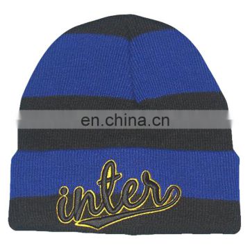 Custom men's knitted beanie hat with raised 3D&flat embroidery logo