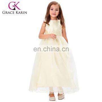 Grace Karin Full-Length Sleeveless Ivory Voile Satin Long Flower Girl Dress Baby Girl Summer Dress CL4491-2