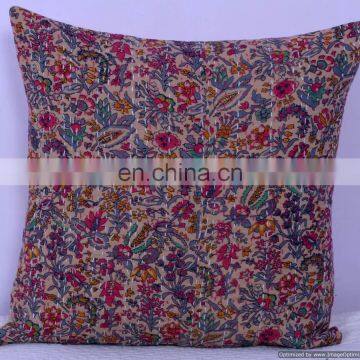 Beige Floral Indian cotton cushion covers Handstiched Pillow Cover-Outdoor Cushion cover