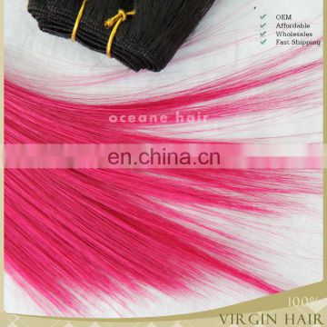 wholesale two tone color cheap remy human hair weaving pink color remy hair