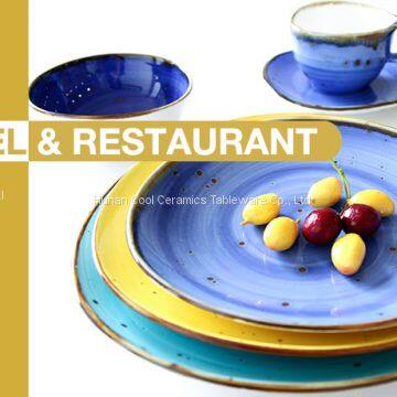 High quality restaurant hote use color glazed stoneware ceramic plate