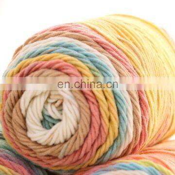 Rainbow color cotton and acrylic blend long space dyed cake ball yarn