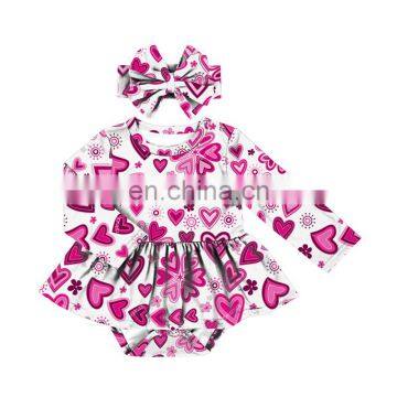 Summer baby girls floral print jumpsuit long sleeve romper with headband set