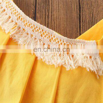 Fashion Baby Sets Lace Yellow Slip Tops And Floral Pants Summer Baby Girl Boutique Outfits photo-4