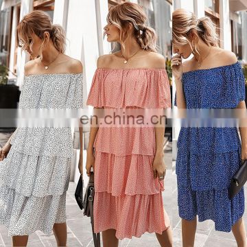 2020 New Arrivals Lady Off Shoulder Casual Sleeveless Dresses Women Cotton Cake Summer Dress