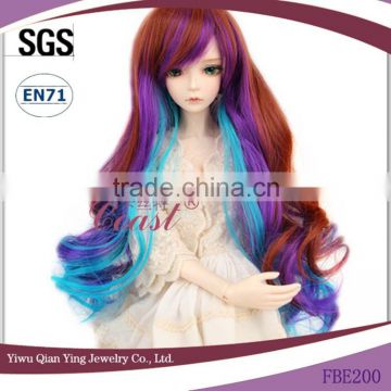 fahion long curly colorful doll hair wigs