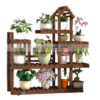 K&B hot home decor wholesale modern solid wood flower pot stand with wheel