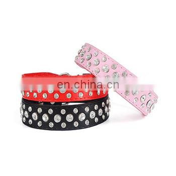 Factory Price PU Leather Dog Collar Rhinestone Pet Collar