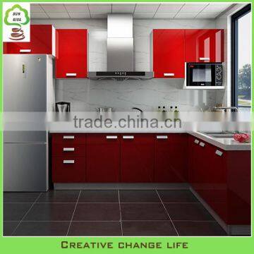 High gloss vinyl wrap doors design kitchen cabinet design
