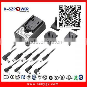 2015 K-94 24w wall mounted ce approval 5v2.4a 12v2a 24v1a interchangeable plug ac plug ac dc adapter