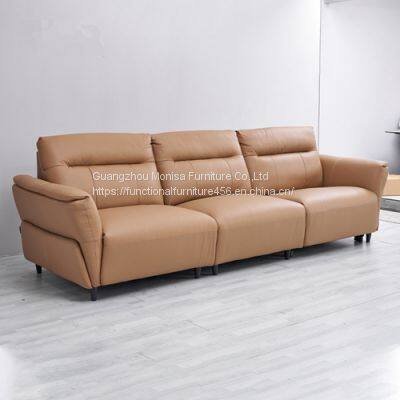 New Modern Minimalist Straight Three-Seat Leather Sofa Living Room High Foot Electric Function Sofa photo-2