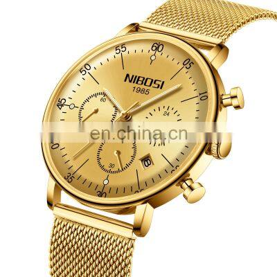 NIBOSI 2020 New Fashion Mens Watches Blue Stainless Steel Top Brand Luxury Sports Chronograph Quartz Watch Men Relogio Masculino