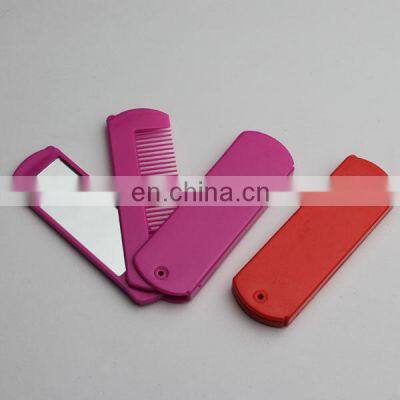 Cheap Plastic Rectangle Travel Foldable Hair Brush Cosmetic Set 2 in 1 Pocket Folding Comb With Mirror photo-4