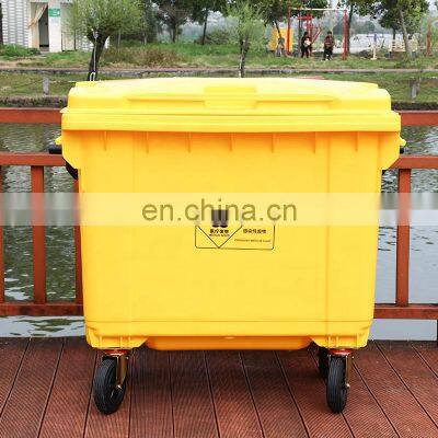 Medical 660L Yellow Wheelie Waste Bins Large Plastic Dustbin 660ltr Recycle Garbage Bin