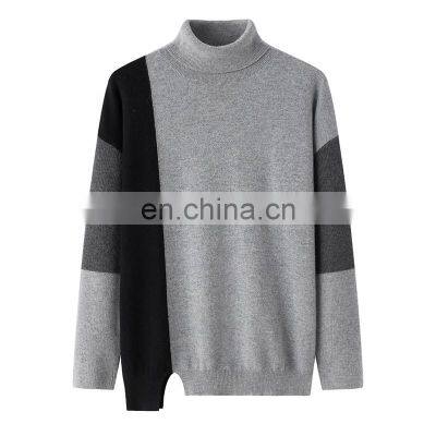 New Style Loose Women's 100% Cashmere Turtleneck Pullover Casual Fashion Winter Sweater with Color Blocking Pattern