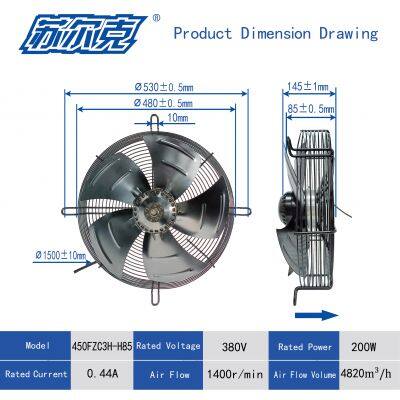YWF 4E-450 China Fans Manufacturers Ac Axial Industrial Exhaust Ventilation Cooling Fan photo-2