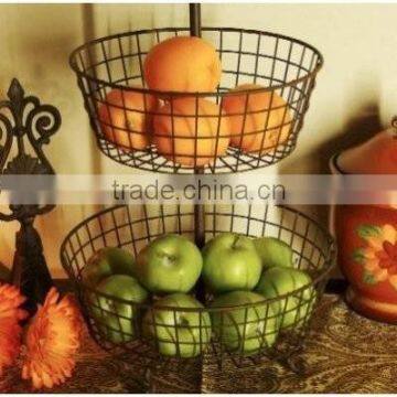 3-tier metal basket (fully assembled) for fruit/kitchen/room storage - metal in grayish color