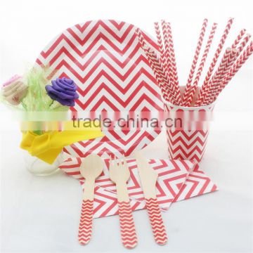 Wholesale Red Chevron Paper Tableware Plate Cup Straw