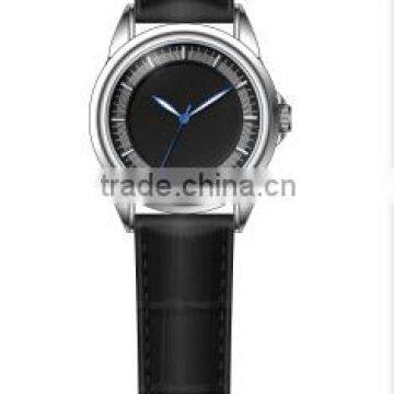 Simple style men black leather watch with quartz movement