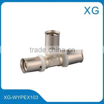 Brass compression fittings Equal Tee for PE/AL/PE pipes Press screw copper fittings