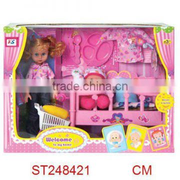 12inch baby doll + 9" baby with bed and accessories toy