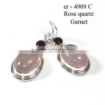 925 silver earrings Handmade silver jewelry rose quartz pink gemstone jewelry Indian earrings