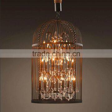 Vintage Home Restaurant Decor Bird Cage Hanging Lighting Fixtures Chandelier Crystal Pendant Light CZ2510/8