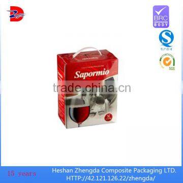Aluminum foil wine plastic bag in box bib packaging box