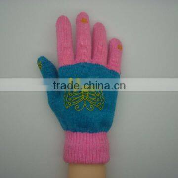 Boxi-High quality double color cartoon printed plastic wool gloves