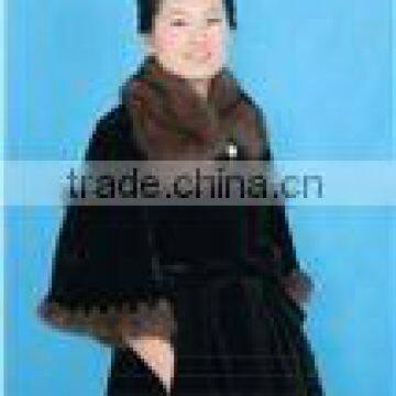 Long Black Mink Fur Coat With Different Color Collar