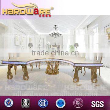 white MDF top semi-circle table,led semi-circle tables for hotel,stainless steel leg dining table