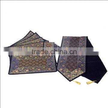 Placemats and Coaster in Navy Blue Color Indian Silk Table Runner