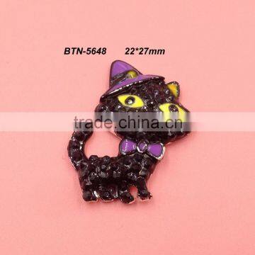 Hot selling 22*27mm flatback black cat rhinestone button(BTN-5648)