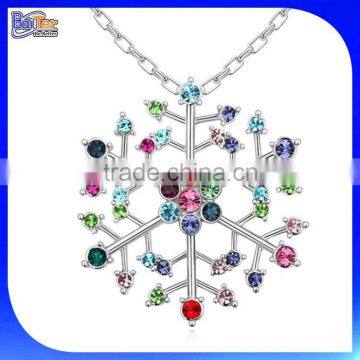 Custom Fashion Pave Colorful Crystal Snowflake Necklace Wholesale